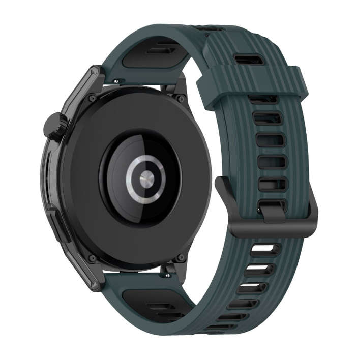 For Huawei Watch GT Runner 22mm Two-color Stripe Silicone Watch Band(Olive Green Black)