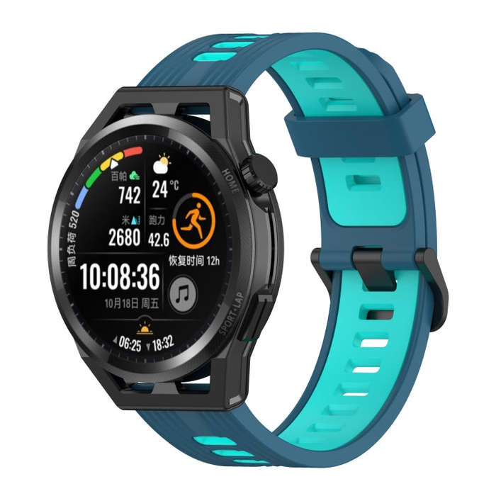 For Huawei Watch GT Runner 22mm Two-color Stripe Silicone Watch Band(Blue Mint Green)