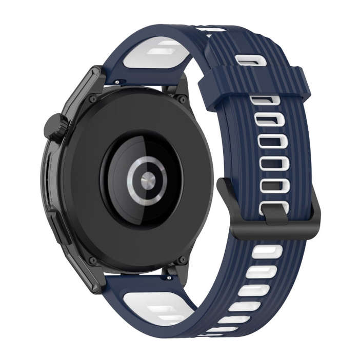 For Huawei Watch GT Runner 22mm Two-color Stripe Silicone Watch Band(Midnight Blue White)
