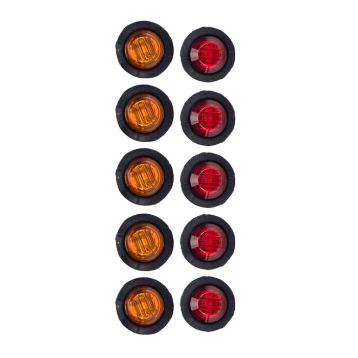 A5013 Red + Amber Light 10 in 1 Truck Trailer LED Round Side Marker Lamp