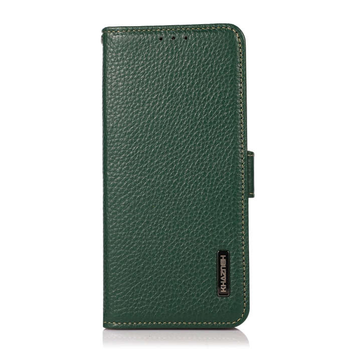For Nokia 1.4 KHAZNEH Side-Magnetic Litchi Genuine Leather RFID Phone Case(Green)