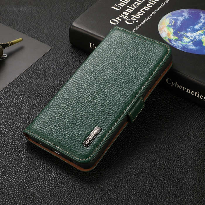 For Nokia 1.4 KHAZNEH Side-Magnetic Litchi Genuine Leather RFID Phone Case(Green)