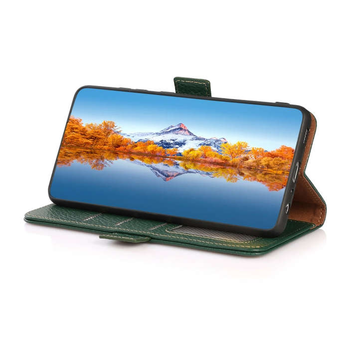 For Nokia 5.4 KHAZNEH Side-Magnetic Litchi Genuine Leather RFID Phone Case(Green)