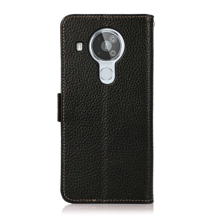 For Nokia 7.3 KHAZNEH Side-Magnetic Litchi Genuine Leather RFID Phone Case(Black)