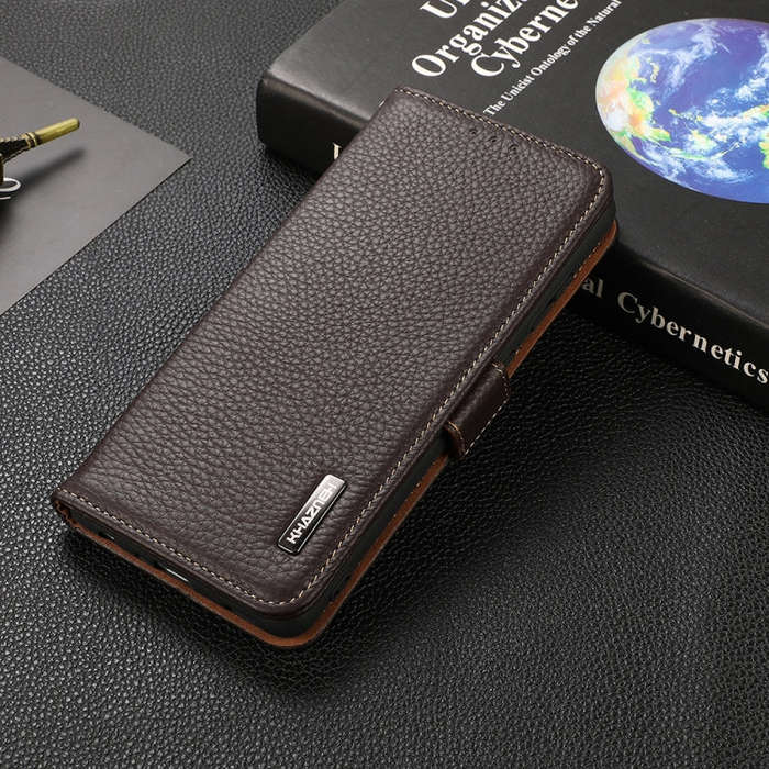 For Huawei nova 9 KHAZNEH Side-Magnetic Litchi Genuine Leather RFID Phone Case(Brown)