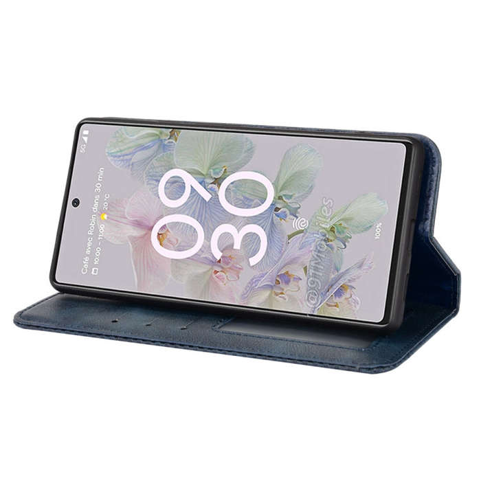 For Google Pixel 6a Magnetic Buckle Retro Texture Leather Case(Blue)