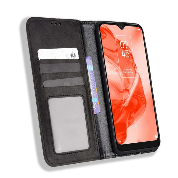 For TCL 205 Magnetic Buckle Retro Texture Leather Phone Case(Black)