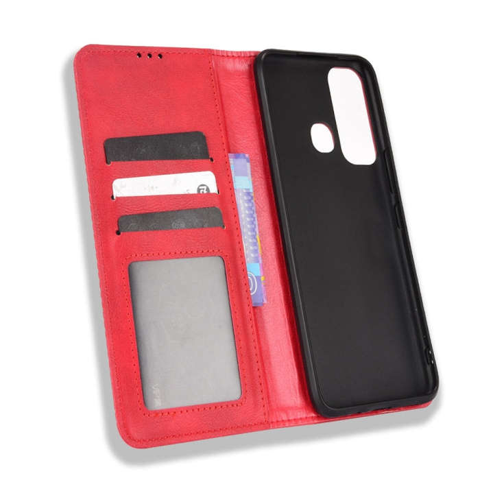 For Infinix Hot 11 Magnetic Buckle Retro Texture Leather Phone Case(Red)