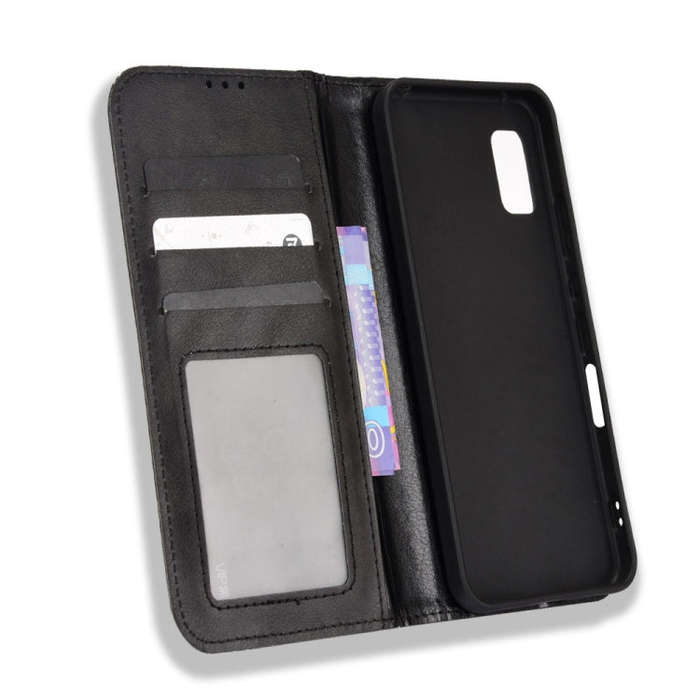 For Sharp Aquos Wish Magnetic Buckle Retro Texture Leather Phone Case(Black)