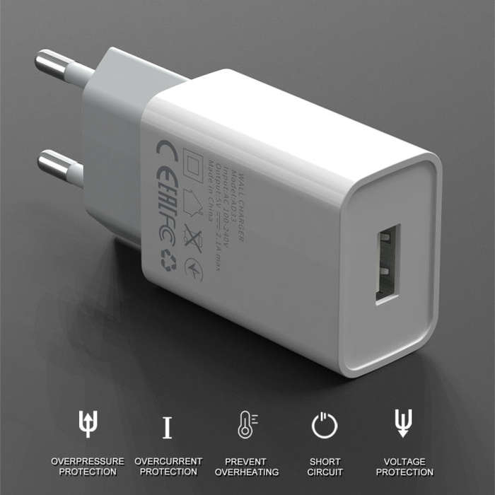 IVON AD-33 2 in 1 2.1A Single USB Port Travel Charger + 1m USB to USB-C / Type-C Data Cable Set, ...