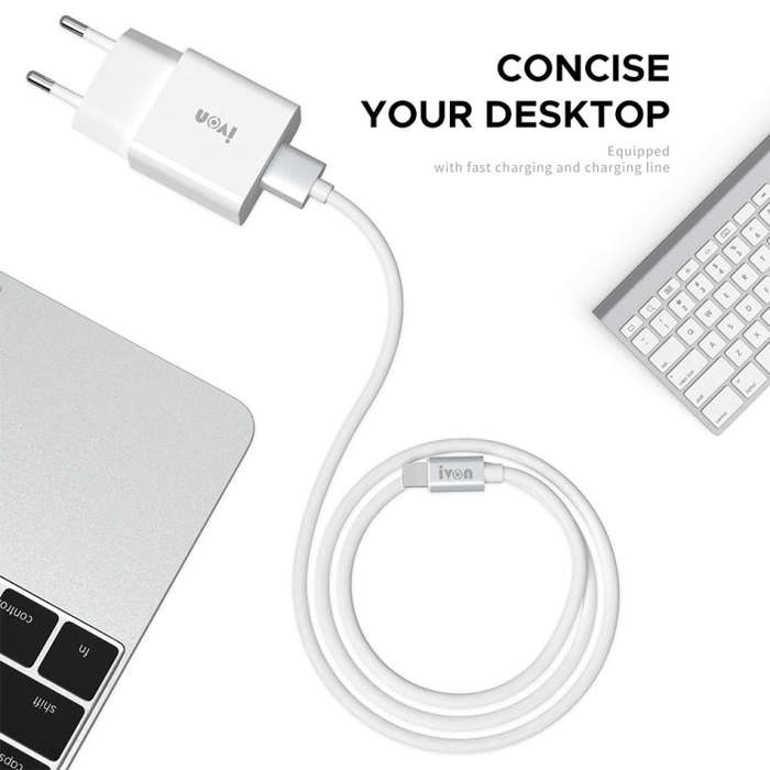 IVON AD-35 2 in 1 18W QC3.0 USB Port Travel Charger + 1m USB to Micro USB Data Cable Set, EU Plug...
