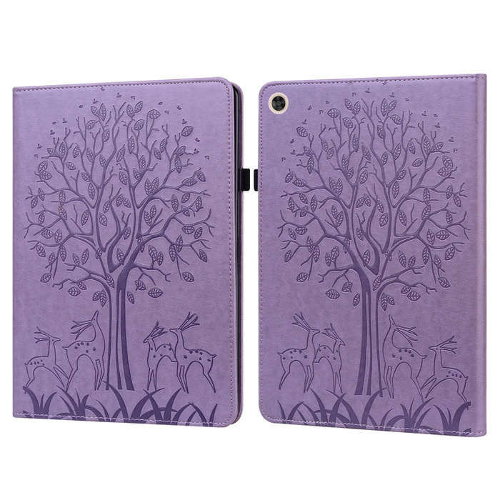 For Huawei MatePad T 10s 10.1 inch / T 10 9.7 inch Tree & Deer Pattern Pressed Printing Leather T...