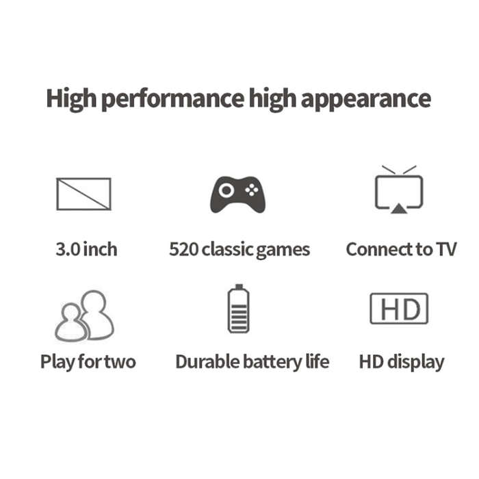 S8 3.0 inch Screen Classic Handheld Game Console Built-in 520 Games(Army Green)