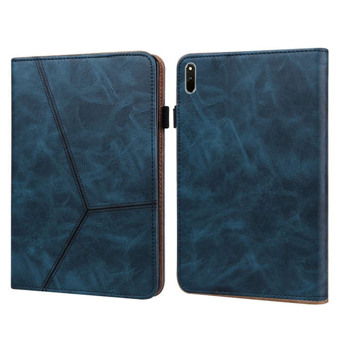 For Huawei MatePad 11 (2021) Solid Color Embossed Striped Leather Case(Blue)