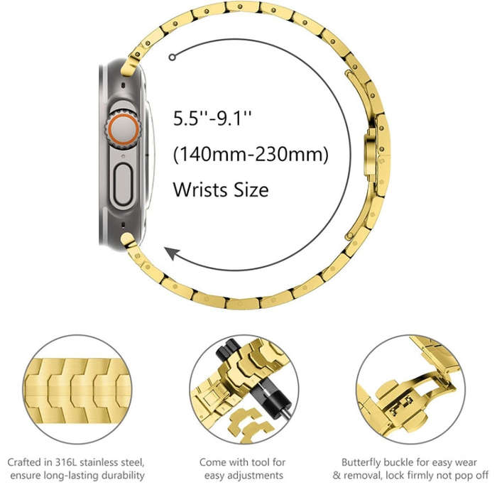 Steel Watch Band For Apple Watch Series 9&8&7 41mm / SE 3&SE 2&6&SE&5&4 40mm / 3&2&1 38mm(Gold)