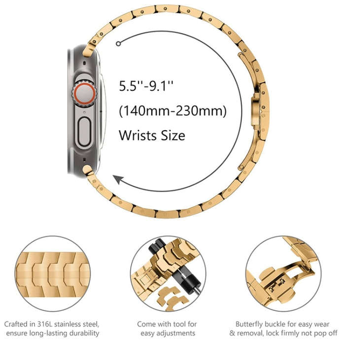 Steel Watch Band For Apple Watch Series 9&8&7 41mm / SE 3&SE 2&6&SE&5&4 40mm / 3&2&1 38mm(Rose Gold)