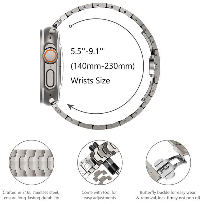 Steel Watch Band For Apple Watch Series 9&8&7 41mm / SE 3&SE 2&6&SE&5&4 40mm / 3&2&1 38mm(Titanium)