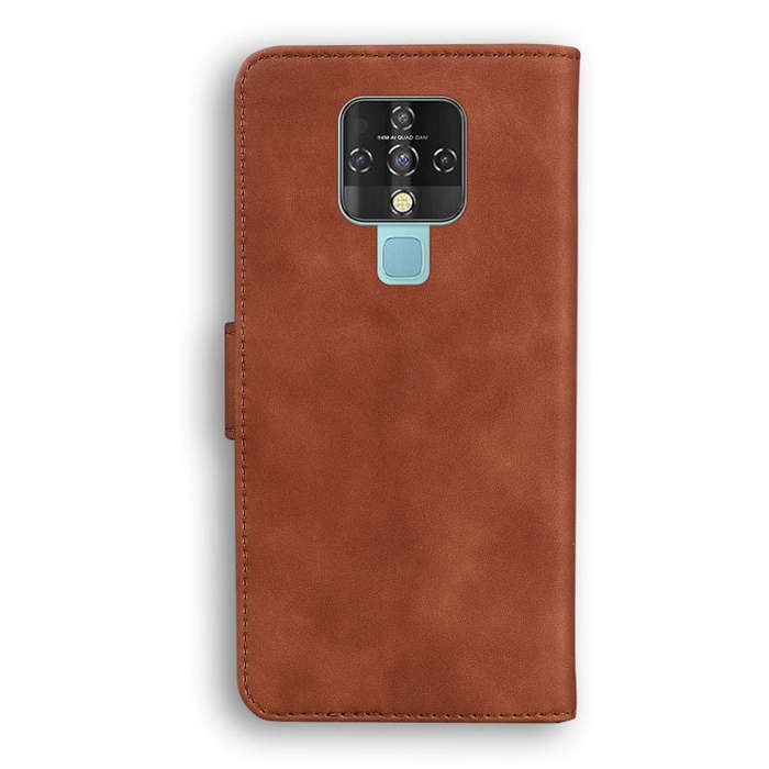 For Tecno Camon 16 Skin Feel Pure Color Flip Leather Phone Case(Brown)