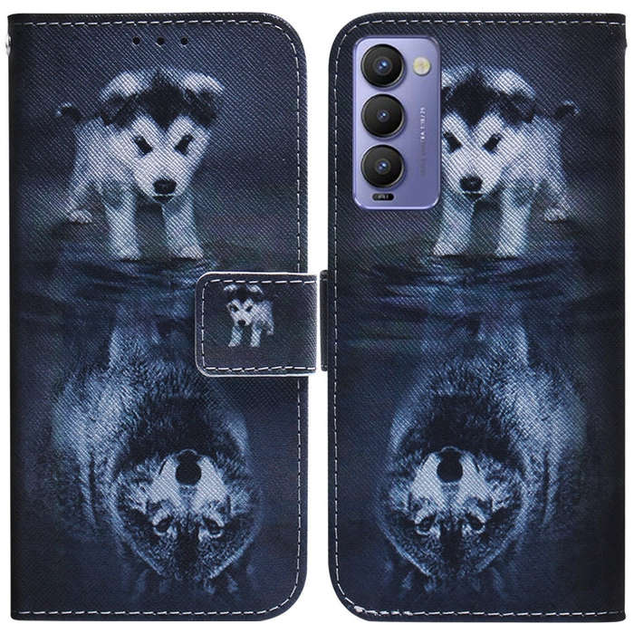 For Tecno Camon 18 / 18P Coloured Drawing Leather Phone Case(Wolf and Dog)