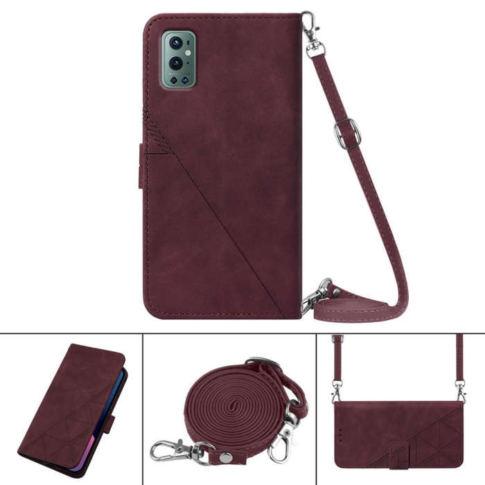 For OnePlus 9 Pro Crossbody 3D Embossed Flip Leather Phone Case(Wine Red)