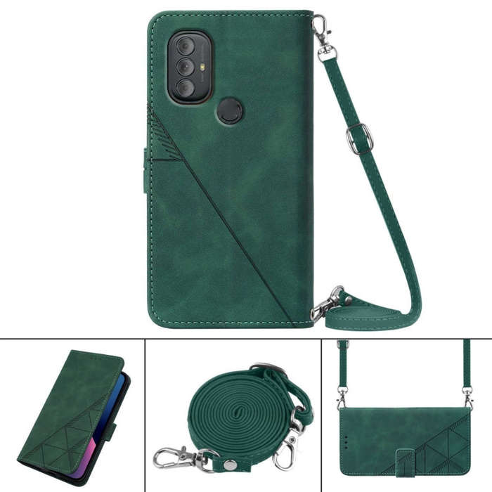 For Motorola Moto G Power 2022 Crossbody 3D Embossed Flip Leather Phone Case(Dark Green)
