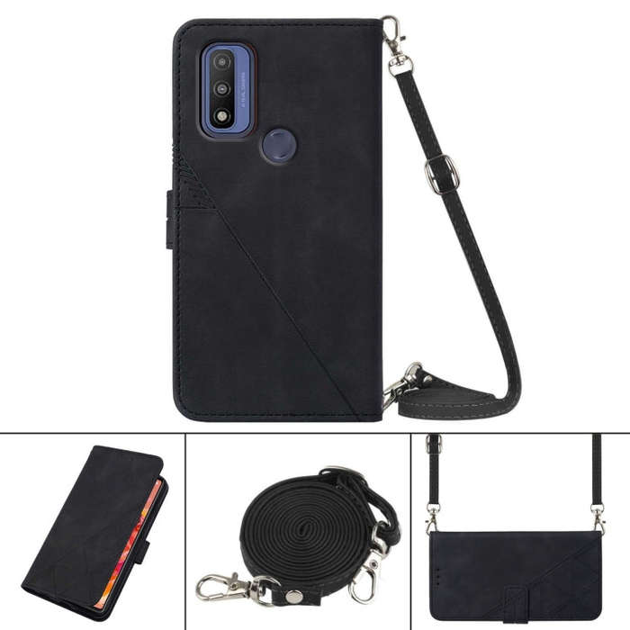 For Motorola Moto G Pure Crossbody 3D Embossed Flip Leather Phone Case(Black)