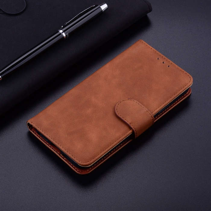For UMIDIGI A9 Pro Skin Feel Pure Color Flip Leather Phone Case(Brown)