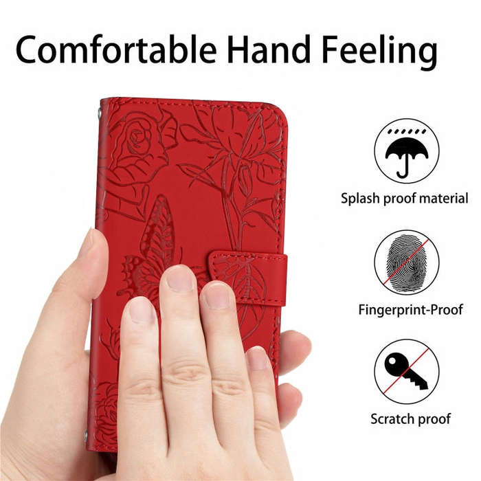For Motorola Edge X30 Skin Feel Butterfly Peony Embossed Leather Phone Case(Red)