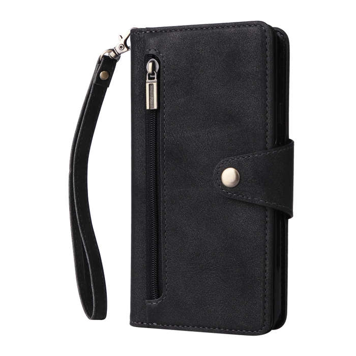 For Google Pixel 3A XL Rivet Buckle 9 Cards Three Fold Leather Phone Case(Black)