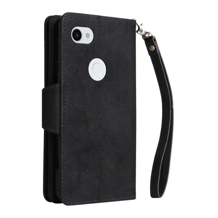 For Google Pixel 3A XL Rivet Buckle 9 Cards Three Fold Leather Phone Case(Black)