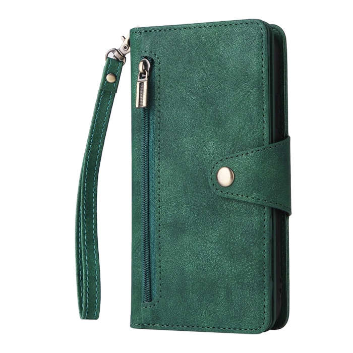 For Google Pixel 4 Rivet Buckle 9 Cards Three Fold Leather Phone Case(Green)