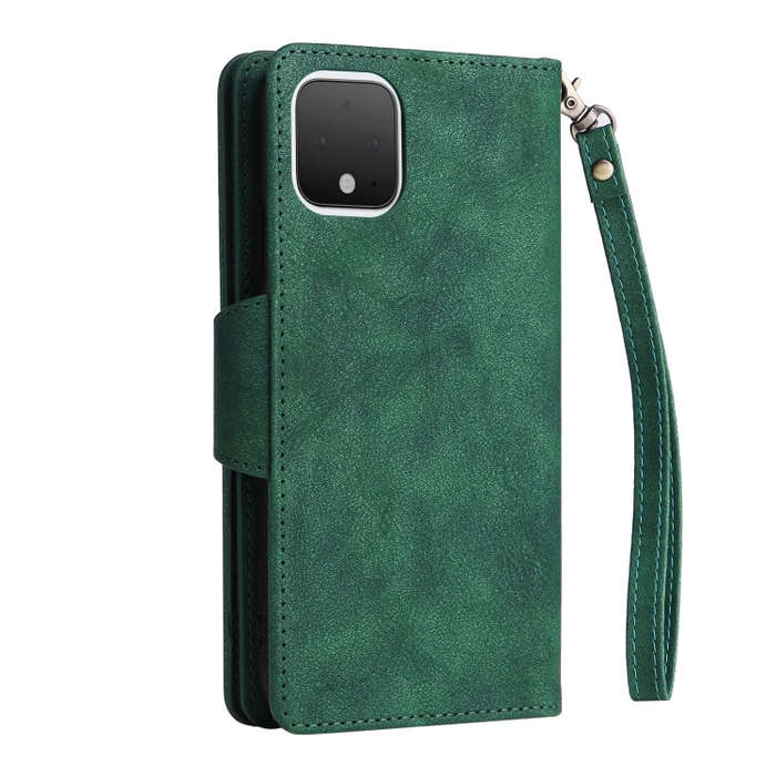 For Google Pixel 4 Rivet Buckle 9 Cards Three Fold Leather Phone Case(Green)