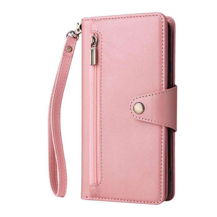 For Google Pixel 4A 5G Rivet Buckle 9 Cards Three Fold Leather Phone Case(Rose Gold)