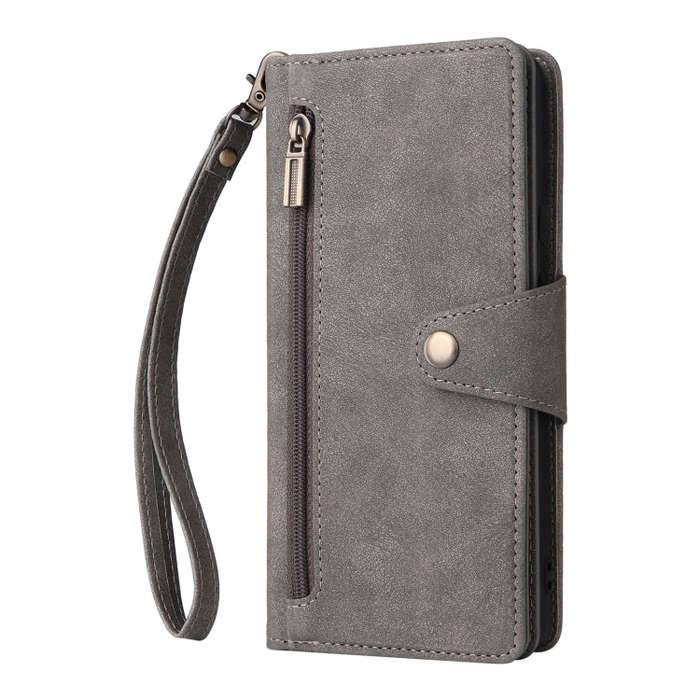 For Google Pixel 6 Pro Rivet Buckle 9 Cards Three Fold Leather Phone Case(Grey)