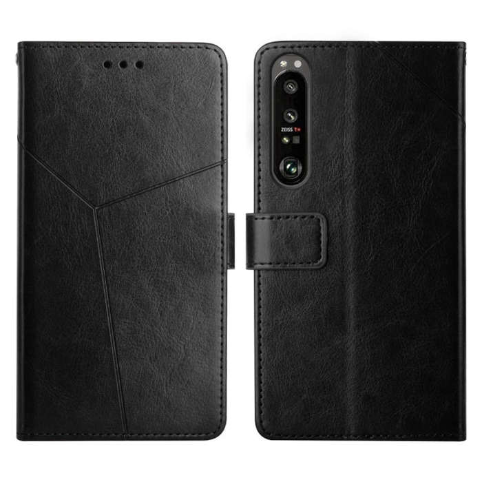For Sony Xperia 1 Y Stitching Horizontal Flip Leather Phone Case(Black)