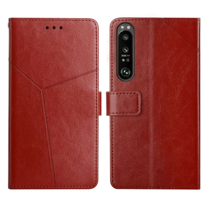 For Sony Xperia 1 Y Stitching Horizontal Flip Leather Phone Case(Brown)