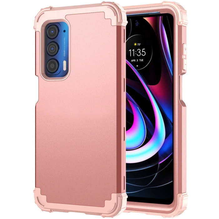 For Motorola Edge 2021 PC + Silicone Phone Case(Rose Gold)