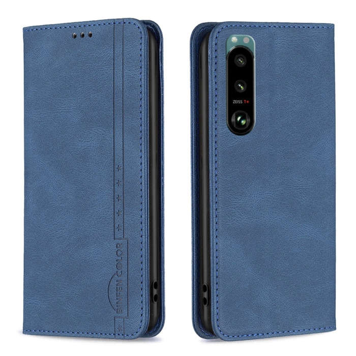 For Sony Xperia 5 III Magnetic RFID Blocking Anti-Theft Leather Phone Case(Blue)