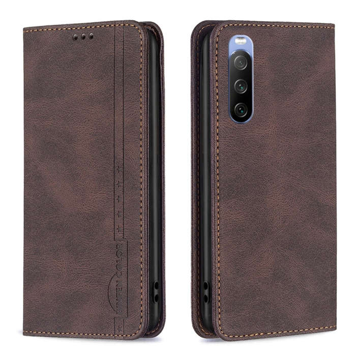 For Sony Xperia 10 III Magnetic RFID Blocking Anti-Theft Leather Phone Case(Brown)