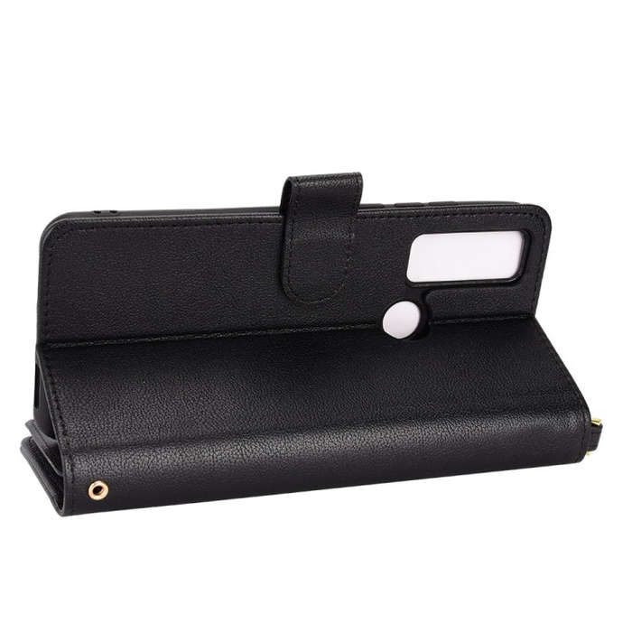 For TCL 20 SE Litchi Texture Zipper Leather Phone Case(Black)