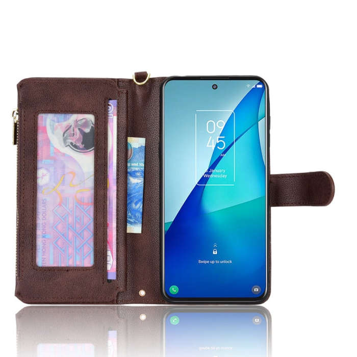 For TCL 20S / 20 5G / 20L Litchi Texture Zipper Leather Phone Case(Brown)