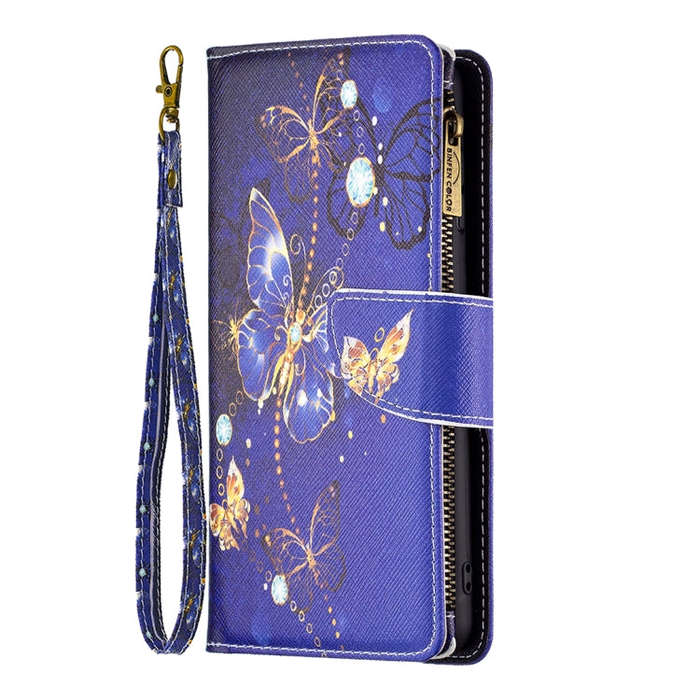 For Honor 60 Pro Colored Drawing Pattern Zipper Horizontal Flip Leather Phone Case(Gold Butterfly)