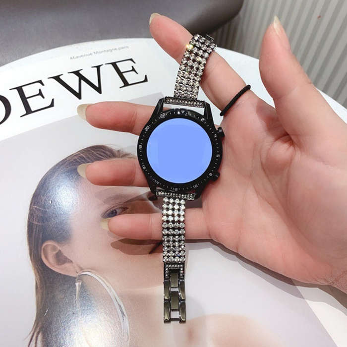 22mm Universal Four-Row Diamond Metal Watch Band(Black)