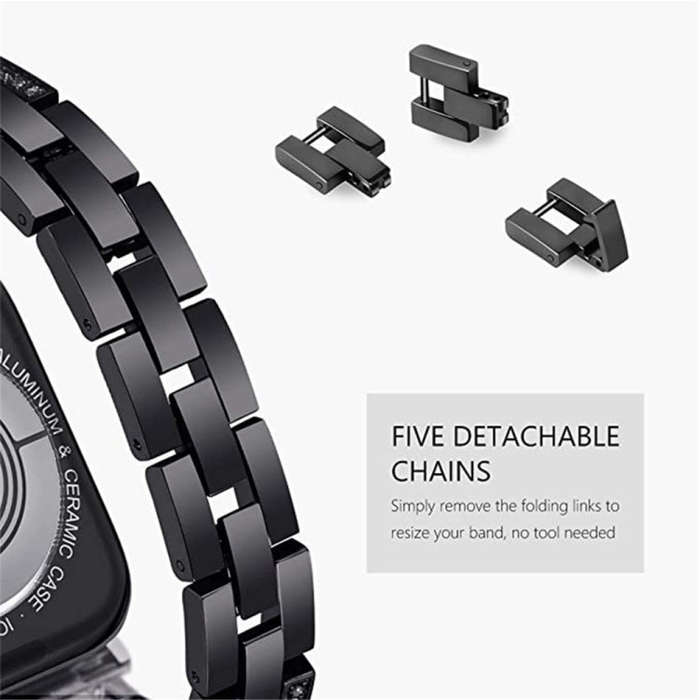 22mm Universal Four-Row Diamond Metal Watch Band(Black)