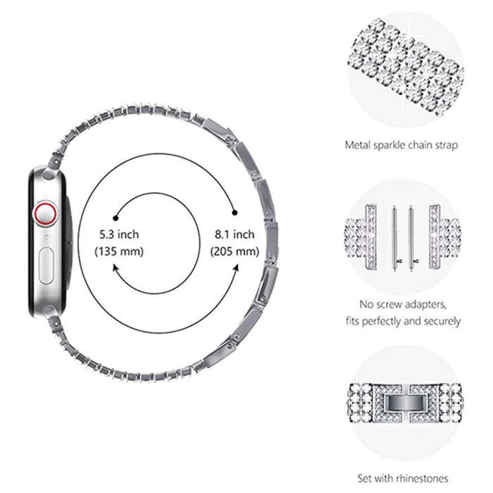 22mm Universal Four-Row Diamond Metal Watch Band(Black)