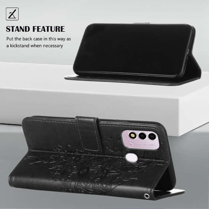For Itel P37 / Vision 2s Embossed Butterfly Leather Phone Case(Black)