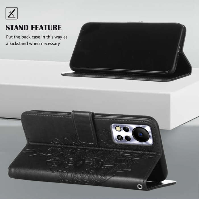 For Infinix Hot 11s NFC Embossed Butterfly Leather Phone Case(Black)