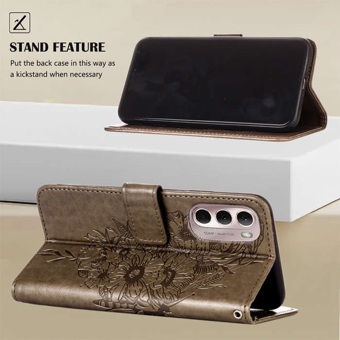For Motorola Moto G Stylus 4G 2022 Embossed Butterfly Leather Phone Case(Grey)
