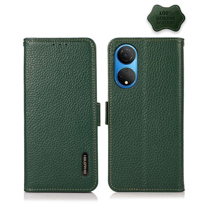 For Honor X7 / Play 30 Plus KHAZNEH Side-Magnetic Litchi Genuine Leather RFID Phone Case(Green)