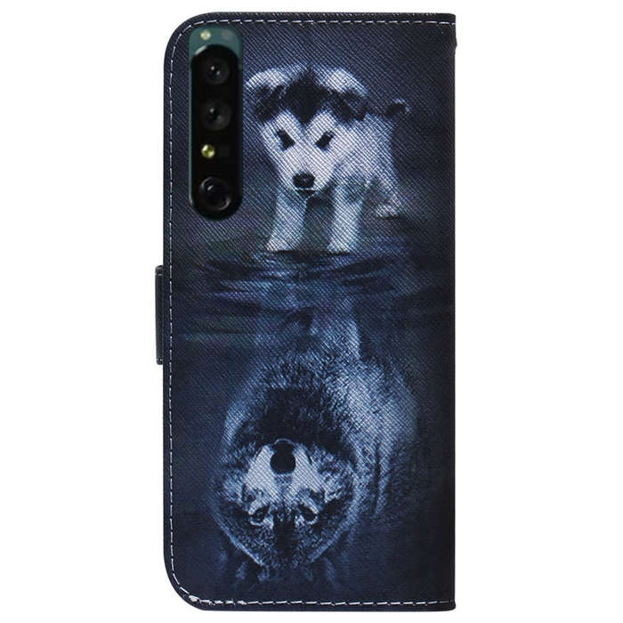 For Sony Xperia 1 IV Coloured Drawing Leather Phone Case(Wolf and Dog)